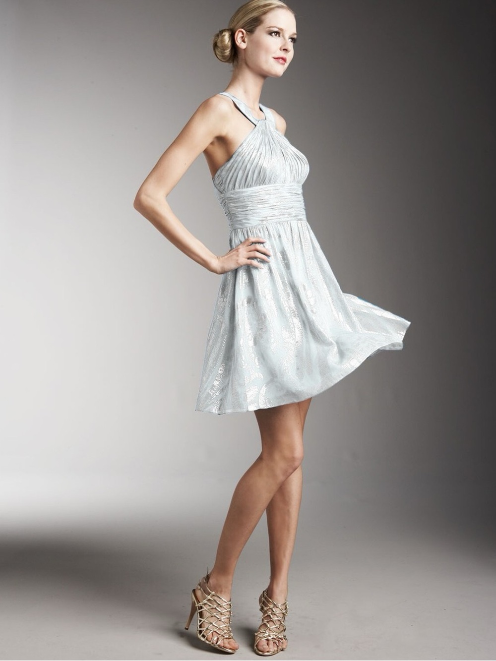 Aidan Mattox Light Silver Halter Mini Dress